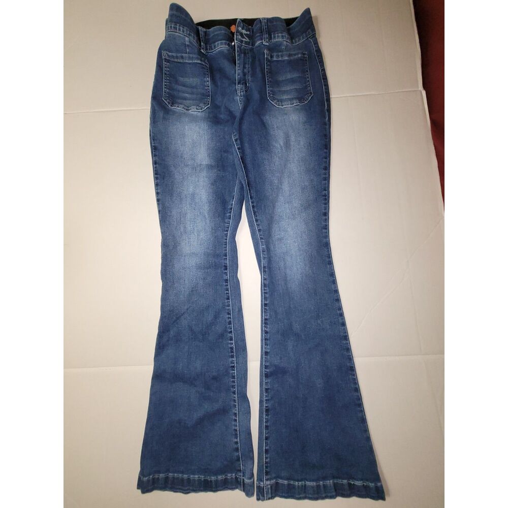 Indigo Poppy Comfort Waistband Jeans Straight Leg Blue Denim Size 10